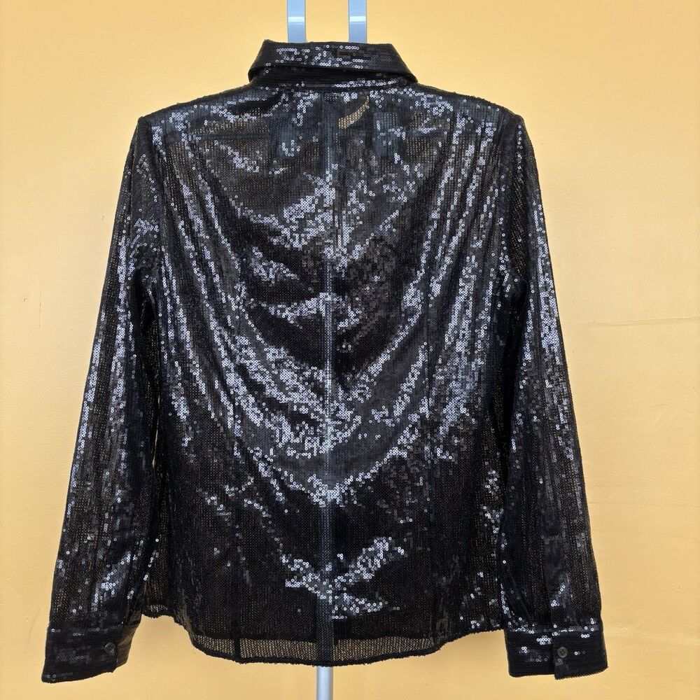 Michael Kors Collection Black Sequin Button-Up Top Womens Size 14 Italy - Picture 14 of 16